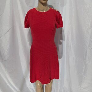 Draper James Red Dress Short Sleeve Gold Buttons on Shoulder Women's XS